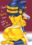 1girl 1girl 2020 5_fingers absurd_res animal_crossing ankha_(animal_crossing) anthro ashraely big_breasts blue_hair bodily_fluids breasts clothing cum cum_in_mouth cum_inside curvy_figure digital_media_(artwork) domestic_cat drinking drinking_cum egyptian english_text felid feline felis fingers fur furry genital_fluids hair high_res huge_breasts kneel leash looking_at_viewer mammal nintendo nude simple_background text thick_thighs uraeus video_games voluptuous wide_hips yellow_body yellow_fur