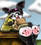 2011 anthro ass bee bee_sting bottomless bubble_butt bug butt female funny furry honey looking_back pain panda pussy red_ass shinragod_(artist) stinger surprise