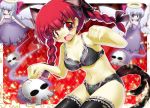 angry animal_ears black_bra black_panties bra cat_ears cat_tail fang lingerie open_mouth panties red_eyes red_hair rin_kaenbyou skull tail touhou underwear zombie_fairy