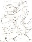 anthro blush breasts croco_(character) crocodile cum_in_ass erection furry heart maxblackrabbit nude original penis scalie skunk smile sweat