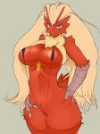 1girl avian bikini blaziken blaziken_(pokemon) breasts bursyamo_(pokemon) chicken claws creatures_(company) female female_only furry game_freak gen_3_pokemon multicolored_fur nintendo pokemon pokemon_(anime) pokemon_(creature) pokemon_(game) pokemon_(species) pokemon_rse pokemon_ruby_sapphire_&_emerald pokemorph pubic_tuft sindoll skimpy sling_bikini solo talons