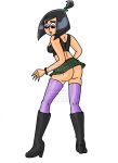 archangemon ass black_hair boots bracelet danny_phantom embarrassing goth jewelry lipstick looking_back no_panties ponytail purple_eyes purple_lipstick samantha_manson short_hair solo stockings surprise upskirt