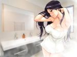 1600x1200 2008 armpit breasts brown_eyes cleavage dark_hair happoubi_jin happoubi_jin_(artist) lipstick towel