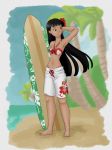 big_breasts bikini_top black_hair breasts brown_eyes brown_skin female lilo_and_stitch lilo_pelekai solo surfboard swimsuit