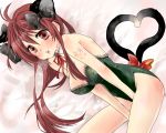 animal_ears blush bow breasts cat_ears cat_tail cleavage female hair_bow heart heart_tail kaenbyou_rin kittysuit lingerie long_hair multiple_tails red_eyes red_hair redhead ribbon rin_kaenbyou smile solo tail teddy touhou tsubaki_haru underwear