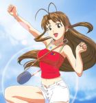 antenna_hair breasts brown_hair cleavage love_hina naru_narusegawa shorts