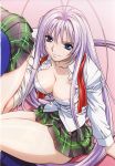  artbook big_breasts blue_eyes cleavage long_hair natsume_maya purple_hair tenjou_tenge 