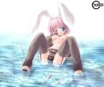  1girl acolyte_(ragnarok_online) animal_ears blue_eyes blush breasts bunny_ears female_focus full_body garter_belt gradient_background hair hentai ishihara_masumi kemonomimi lingerie nipples panties pink_hair rabbit_ears ragnarok_online short_hair solo tagme tears thighhighs topless underwear usamimi wet wet_clothes white_background 