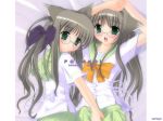  2girls animal_ears bespectacled bow cat_ears copyright_name futakoi futakoi_alternative glasses green_eyes hentai incest long_hair multiple_girls natsumiya_yuzu pleated_skirt school_uniform serafuku shirogane_sara shirogane_souju siblings silver_hair sisters skirt twincest twins yuri 