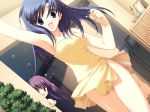 2girls armpits blue_eyes blue_hair blush dutch_angle game_cg hentai himeyuri_ruri himeyuri_sango impossible_towel long_hair mitsumi_misato multiple_girls naked_towel to_heart_2 towel