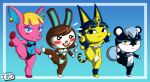 animal_crossing ankha_(animal_crossing) anthro bunny carmen_(animal_crossing) cat deer fuchsia_(animal_crossing) furry jackintaro pantyshot squirrel tasha_(animal_crossing) underwear yoga