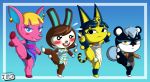 animal_crossing ankha_(animal_crossing) anthro bunny carmen_(animal_crossing) cat deer fuchsia_(animal_crossing) furry jackintaro pantyshot squirrel tasha_(animal_crossing) yoga