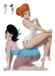 2_girls barefoot betty_rubble black_hair cartoon_milf earrings hanna-barbera milf necklace no_panties pussy sitting_on_person the_flintstones tovio_rogers wilma_flintstone