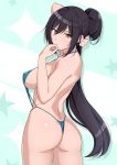  1girl adjusting_hair bikini dresser haruhisky huge_ass huge_breasts idolmaster looking_back shirase_sakuya starry_background string_bikini swimsuit the_idolm@ster:_shiny_colors thong 