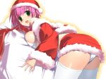  1girl breast_press breasts christmas final_fantasy final_fantasy_v green_eyes hat hima lenna_charlotte_tycoon open_mouth panties pink_hair santa_costume santa_hat short_hair smile solo stocking_cap thighhighs underwear 