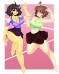 2010s 2017 2_girls 2d 2d_(artwork) 5_fingers adapted_costume aged_up ahoge ayloulou bare_legs bare_shoulders barefoot bottomwear breasts brown_eyes brown_hair chara chara_(undertale) clothed clothed_female clothed_human clothing curvaceous curvy digital_media_(artwork) duo female_chara female_frisk female_human female_only flower_necklace frisk frisk_(undertale) hourglass_figure human human_only light-skinned_female light_skin midriff necklace red_eyes short_hair short_skirt skirt smiling striped_clothing thighs topwear transparent_background undertale undertale_(series) v v_sign video_game_character video_games