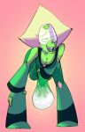  1girl ahegao bent_over big_penis cartoon_network cum_in_clothes cumshot futanari gradient_background green_skin peridot peridot_(steven_universe) short_hair steven_universe sweat testicles trembling yellow_hair 