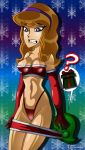 ? breasts christmas cleavage daphne_blake embarrassing funny ghost gloves hairband long_hair orange_hair panties prank purple_eyes red_panties santa_costume scooby-doo shiny shiny_skin skirt_down skirt_pull snowing surprise underwear x^j^kny_(artist)