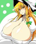 blonde_hair braid breasts cleavage dress female gigantic_breasts hair_ribbon hat invincible_marisa kirisame_marisa long_hair new_super_marisa_land regls ribbon smile solo touhou witch_hat yellow_eyes