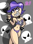 \m/ benthelooney grin hi_hi_puffy_amiyumi looking_at_viewer posing purple_hair purple_panties purple_tank_top sharp_teeth small_breasts spiked_collar thighs yumi yumi_yoshimura