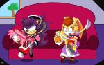 amy_rose anger_vein anthro atomic_wedgie bent_over blush boots closed_eyes cream_the_rabbit earrings funny furry gloves green_eyes jewelry long_hair panties pink_hair pink_panties rabbit red_ass sega short_hair sonic_(series) spank spanking vanilla_the_rabbit wedgie white_panties