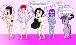 borderlands cover_up crossover dc embarrassing friendship_is_magic kim_possible lilith_(borderlands) love_hina motoko_aoyama my_little_pony nude pink_background raven_(dc) shego surprise teen_titans text twilight_sparkle_(mlp)