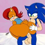  1boy 1girl big_ass canon_couple clothed_female_nude_male color dat_ass female looking_up male male/female red_hair sally_acorn sega sex sonic_the_hedgehog sonic_the_hedgehog_(series) straight vaginal_penetration veiny_balls veiny_penis 