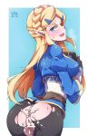  1girl 2018 after_sex ass blonde blonde_hair blush censor_bar censoring creampie cum cum_in_ass cum_in_pussy cum_inside cum_on_ass cute eko. female female_only long_blonde_hair long_hair looking_at_viewer mostly_clothed pants pointy_ears princess_zelda pussy sexy sexy_ass solo standing the_legend_of_zelda torn_clothes torn_pants 