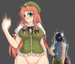 2girls battle_aura blue_eyes bottomless bracelet braid capcom chinese_clothes chun-li crossover groin highres hong_meiling jewelry long_hair mound_of_venus multiple_girls no_panties pantyhose red_hair s-pot street_fighter touhou twin_braids