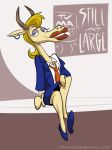 antelope anthro blonde_hair blue_eyes earrings furry johnny_bravo jungleboy mary_antelope shoe skirt strip tie tvma tvma_(artist)