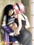 belly blush fingering hand_in_panties hinata_hyuuga midriff mongrel_(artist) naruto navel sakura_haruno