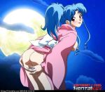 ass ass_focus bent_over blue_hair botan botan_(yu_yu_hakusho) hentaikey long_hair looking_at_viewer looking_back panties panties_down partially_clothed ponytail presenting_ass tongue tongue_out yu_yu_hakusho