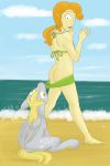 ass bikini bikini_pull black_eyes blonde_hair carrot_top coppertone derpy_hooves embarrassing friendship_is_magic funny long_hair looking_back my_little_pony orange_eyes orange_hair ponytail