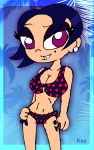 bikini blue_hair breasts cleavage earrings invader_zim mole polka_dot_bikini purple_eyes rayryan_(artist) short_hair smile solo tak tattoo