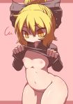  1girl absurdres blonde_hair bottomless bow breasts female flat_chest hair_bow hakika highres kurodani_yamame navel nipples plump shirt_lift solo touhou wide_hips yamame_kurodani yellow_eyes 