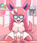  1girl breasts cowgirl_position eevee eeveelution glasses javisylveon_(mintyspirit) looking_at_viewer male male/female mintyspirit nerd nude penis pokemon pussy sylveon video_games 