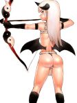  1girl ass back bangs bat_wings blunt_bangs blush bow bow_(weapon) bubble_butt clothing demon_girl embarrassed female female_only from_behind fumio_(rsqkr) fundoshi horns humio kneepits loincloth long_hair looking_back low_wings natural_wedgie original original_character panties rear_view red_eyes rope shiny shiny_skin simple_background sketch solo_female thong underwear wafuku weapon wedgie white_background white_hair wings 