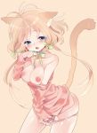 amezawa_koma animal_ears bare_shoulders big_breasts blonde_hair blue_eyes blush bow breasts cat cat_ears cat_tail collarbone cover cover_page doujin_cover dress fangs fingering hair_bow hand_in_panties large_breasts masturbation nipples off_shoulder original panties panty_pull pink_panties pussy_juice short_hair solo sweater sweater_dress tail underwear wet wet_clothes wet_panties