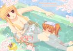 2girls =_= barefoot bathtub big_breasts blonde_hair blush breasts brown_hair censored chibi convenient_censoring cover fate_testarossa flower hair large_breasts long_hair looking_up lyrical_nanoha mahou_shoujo_lyrical_nanoha mahou_shoujo_lyrical_nanoha_strikers multiple_girls nanoha_takamachi nude red_eyes takamachi_nanoha tsunpun water