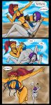 archangemon bottomless comic dc_comics embarrassing funny grey_skin long_hair mad orange_skin pale_skin prank print_bikini purple_hair raven_(dc) short_hair side-tie_bikini starfire teen_titans