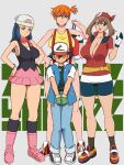 1boy 1girl 3_girls adapted_costume age_difference aged_up ash_ketchum asymmetrical_hair bandana bare_legs baseball_cap beanie big_breasts bike_shorts black_hair blue_eyes blue_hair blush boots brown_hair cleavage cowboy_shot creatures_(company) curvy dawn dawn_(pokemon) denim denim_shorts game_freak glamour_works gloves green_eyes green_hair gym_leader hair_ornament hat height_difference hetero high_res huge_breasts legs legs_together lento lento_(glamour_works) long_hair looking_at_viewer may may_(pokemon) miniskirt misty misty_(pokemon) multiple_girls navel nintendo nipples onee-shota open_mouth orange_hair pants pink_footwear pokemon pokemon_(anime) pokemon_(classic_anime) pokemon_dppt_(anime) pokemon_rse_(anime) ponytail red_hair red_scarf scarf shirt shoes short_hair short_shorts shorts side_ponytail simple_background size_difference skirt sleeveless smile sneakers socks standing suspenders tank_top thick_thighs thighs under_boob underwear unzipped wide_hips yellow_shirt yellow_tank_top