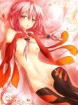 1girl black_legwear blush breasts fingerless_gloves gloves guilty_crown hair highres long_hair looking_at_viewer naked_thighhighs nipples nude open_mouth pink_hair pussy red_eyes shirokuma solo stockings thighhighs twin_tails twintails yuzuriha_inori