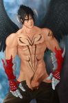 1boy devil_jin erection foreskin humanoid jin_kazama male male_only muscle namco partially_clothed penis solo_focus tekken tekken_5_dark_resurrection yaoi