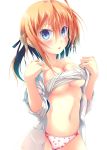  1girl :o ahoge bare_shoulders belly blue_eyes blush breasts hair highres konoe_subaru looking_at_viewer mayo_chiki! midriff navel open_clothes open_shirt orange_hair panties paw_print ponytail print_panties re:n_ne sarashi shirt simple_background sleeves_pushed_up solo underboob underwear white_background 