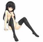  1girl akemi_homura bad_id black_hair black_legwear blush breasts brown_eyes dobunezumi feet long_hair mahou_shoujo_madoka_magica naked_thighhighs nipples nude original pussy pussy_juice simple_background sitting sketch solo stockings thighhighs uncensored white_background 