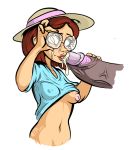 big_penis breasts cum cum_drip cum_on_face fellatio freckles glasses hat headgear linda_gunderson nipples one_breast_out oral penis puffy_nipples r!p rio_(movie) shirt_lift