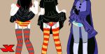  ass black_hair blue_panties bow_panties cameltoe dress_lift fingerless_gloves frilly_panties garter_belt gloves iris_(ruby_gloom) jk jk_(artist) long_hair misery misery_(ruby_gloom) pale_skin panties printed_panties purple_skin red_panties ruby_gloom ruby_gloom_(character) skirt_lift stockings striped_panties underwear white_skin 