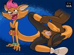 anthro feline katleen mc_skat_kat orange_fur pants pink_hair spread_legs tail the_adventures_of_mc_skat_kat_and_the_stray_mob topless torn_pantyhose tvma tvma_(artist) vaginal_penetration