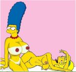 big_breasts blue_hair breasts huge_breasts lurleen_lumpkin marge_simpson pearls tan_line the_simpsons yellow_skin