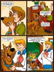  2_girls 2boys comic daphne_blake freddy_jones scooby scooby-doo shaggy_rogers text velma_dinkley 